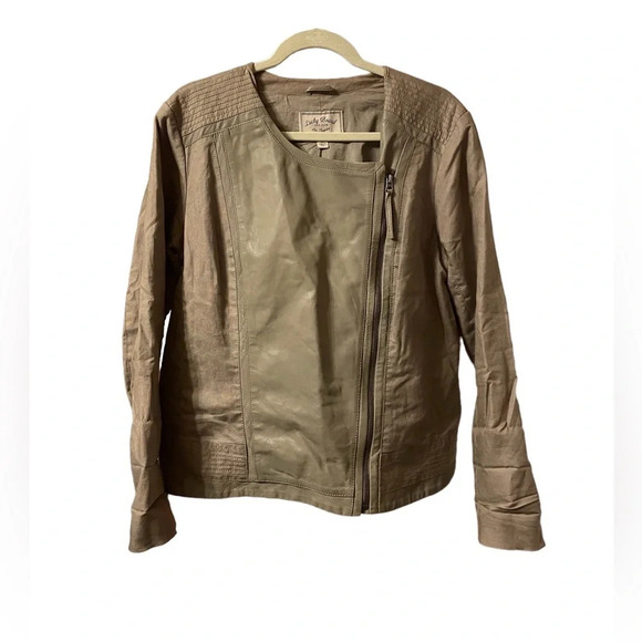 LUCKY BRAND LAMB LEATHER LINEN JACKET - Picture 1 of 7